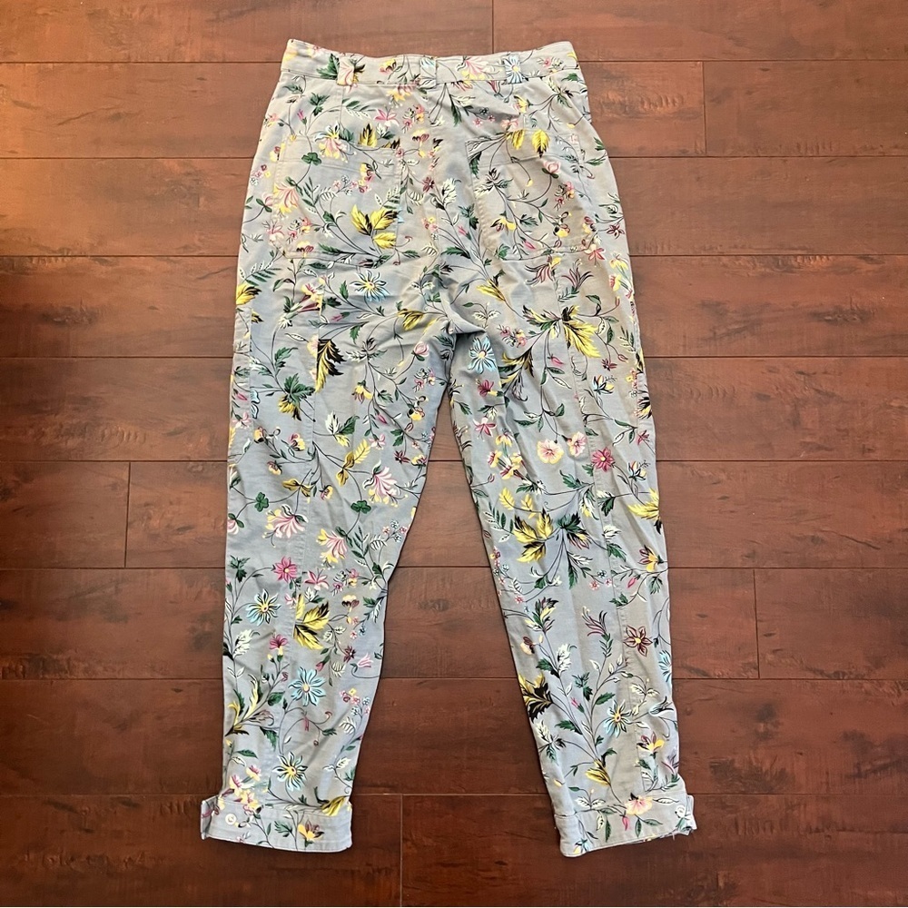 ANTHROPOLOGIE Victoria Floral Cargo Utility Pants High Rise Gray Blue Size 4 - Picture 7 of 14